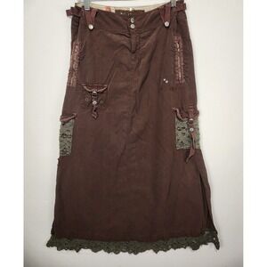 Da Nang Women's Cargo Hippie Vintage Long Skirt Brown Size M